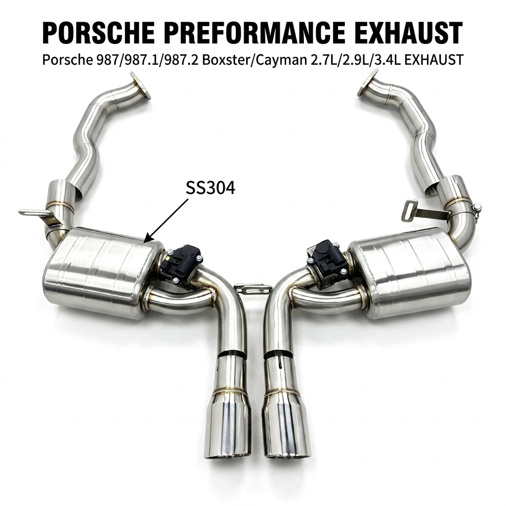 VantaFlow SS304 Performance Catback Exhaust for Porsche 987/987.1/987.2 Boxster/Cayman 2.7L/2.9L/3.4L 2005-2012 Valve with Silver Tips