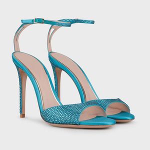 Sandales grande taille pour femmes à bride unique, bout rond, sexy, à bout ouvert, avec strass, talon fin et très haut - Product Image 5