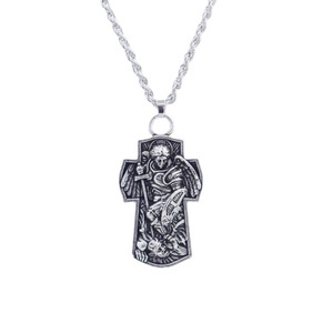 Talismano Cristiano, Gioiello Religioso Classico, Collana con Pendente dell'Arcangelo San Michele 'Proteggici' su Catena a Corda per Matrimoni e Feste - Product Image 2