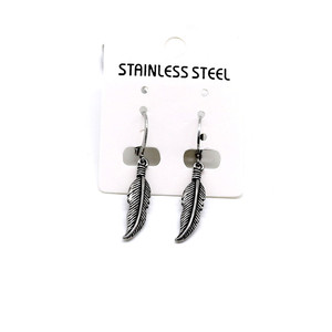 yunnique Stainless Steel <b>Feather</b> Drop Earrings Tibetan Silver Party Jewelry Unisex Fashion Earrings - Product Image 1