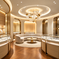 Conception d'intérieur de bijouterie de luxe au style incurvé et projet de vitrine sur mesure