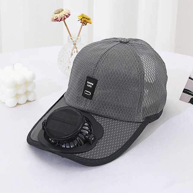 Hot Selling Cooling Fan Sun Hat with Large Brim, Dual Power Solar USB Charging Baseball Cap for Men Hiking Fishing