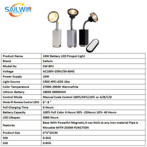 Sailwin warmwhite pin <span class=keywords><strong>10W</strong></span> Zoom Bullet <span class=keywords><strong>LED</strong></span> pinspot ánh sáng <span class=keywords><strong>LED</strong></span> uplights không dây với sạc trường hợp chuyến bay từ DJ đèn - Product Image 4