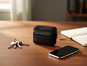 Portamonete in Vera Pelle con Tre Scomparti, Chiusura a Cerniera, Design Minimalista, Unisex - Product Image 2