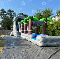 Toboggan aquatique gonflable géant commercial à thème incendie, double piste avec glissière L, pour entreprise de location de parcs aquatiques