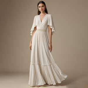 Low Price Simple White Chiffon Dress Smocked Waist Design | Alibaba.com