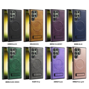 Luxury <b>Wireless</b> <b>Charging</b> Leather Phone Case for Samsung S22 S23 Plus S24 S25 Ultra Magnetic Back Cover Holder <b>Stand</b> - Product Image 2