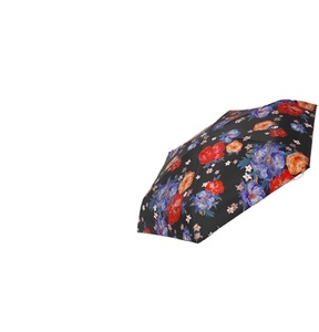 Parapluie de poche mini rétractable à cinq plis avec poignée, imprimé, en vinyle noir, protection UV, pour femme d'affaires - Product Image 1