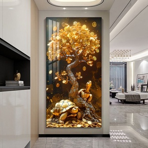 Décoration murale personnalisée en gros pour la maison, peinture dorée, peinture en porcelaine cristalline, décoration murale LED pour salon - Product Image 6