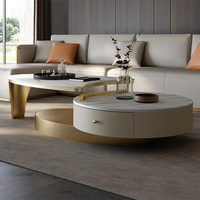 Table basse ronde de style nordique moderne, mobilier de salon simple avec plateau en verre de luxe, structure en métal pour hôtel et maison