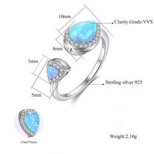 Fashion Luxury Fine Jewelry S925 Sterling Silver Diamond Open <b>Ring</b> <b>Opal</b> Double Waterdrop <b>Rings</b> for Engagement - Product Image 5