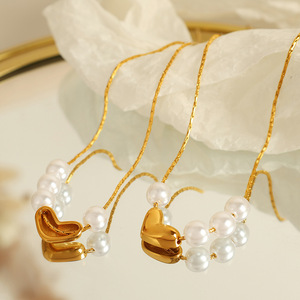 สร้อยคอไข่มุกรูปหัวใจ โซ่ทอง สำหรับผู้หญิง สวมใส่ได้ทุกวัน XL278 - Product Image 1