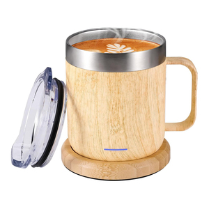 Custom Eco-friendly Double Wall Stainless Steel Bamboo Shell Coffee Mug Water Tumbler <b>Cup</b> With Lid and Handle - Product Image 1