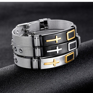 <span class=keywords><strong>Pulsera</strong></span> <span class=keywords><strong>de</strong></span> Acero Ajustable para Hombre, Plateada, con Diseño <span class=keywords><strong>de</strong></span> Cruz Religiosa, Correa <span class=keywords><strong>de</strong></span> Reloj, Regalo - Product Image 4
