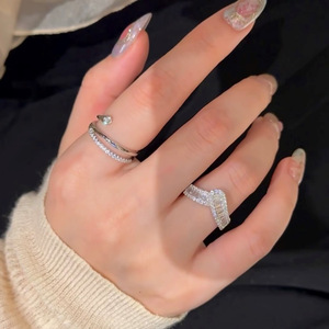 Bague pour femme en argent sterling S925, style européen et américain, rangée de pierres brisées, luxe léger, bague d'anniversaire fermée - Product Image 1