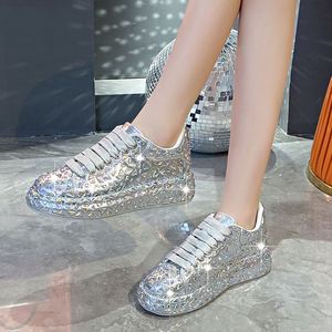 Chaussures pour femmes à strass brillants, nouvelle tendance, baskets décontractées à talon épais, respirantes, à lacets, baskets décontractées - Product Image 4