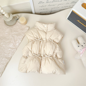 Girls Vest 2025 Winter Thick Cotton Solid Color Warm Outerwear For Children Pink Off White Apricot White - Product Image 3