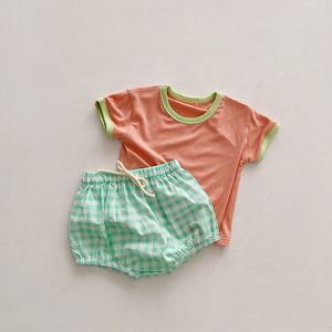New Style Summer Baby Clothing Sets Male and Female Foreign Style Plaidsuit with Contrast Colors for <strong>Kids</strong> - Product Image 6