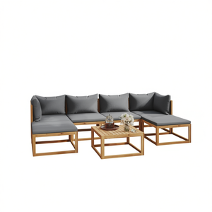 Ensemble de salon de jardin en bois d'acacia massif avec coussins, 7 pièces, mobilier de jardin extérieur, design contemporain - Product Image 1