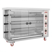 Four à rôtir au gaz commercial à 3 broches pour poulet, machine à rôtir rotative à 3 niveaux avec porte en verre
