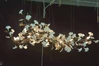 Lustre de plafond long en cristal d'art de luxe en forme de feuille de Ginkgo