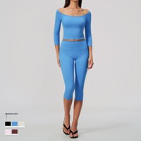 Setelan Yoga Slim Waist Cinched Lengan Lima Perempat High Waist Pengangkat Bokong Pengontrol Perut untuk Olahraga Yoga