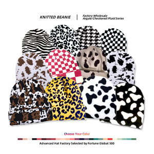 Bonnet de <span class=keywords><strong>ski</strong></span> unisexe à carreaux imprimé vache, motif damier, bonnet tricoté doux et chaud pour <span class=keywords><strong>homme</strong></span> - Product Image 1