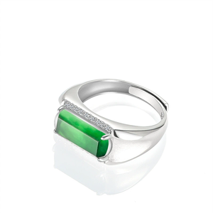 Natural Genuine Jadeite Green Horseback Saddle Type Ice-Grade Jade Rhodium Plated Wedding <b>Adjustable</b> <b>Ring</b> S925 Silver - Product Image 2
