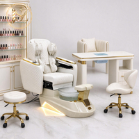 Kursi Pedikur Spa Mewah Elektrik dengan Pijat Shiatsu, Lampu LED, Wadah Krim, Warna Emas untuk Salon Kuku