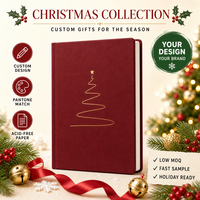 Carnet de notes personnalisé pour Noël, couverture rigide bordeaux, format A5, reliure cousue, impression numérique, 80 feuilles, cadeau d'entreprise