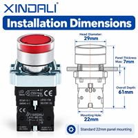 Sakelar Tombol Tekan LED 22mm LAY5-BW3462 Merah Logam Momentary Spring Return 1NC