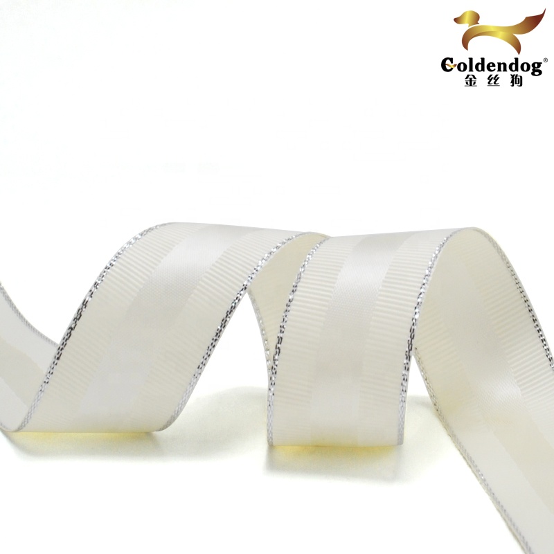 Personalized Fancy Decorative Grosgrain Gold or Silver Edge Satin Ribbon for Gift and Box Packaging