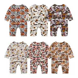 Hoge Kwaliteit Prints Halloween Mode Eendelig Romper Peuter Baby Jumpsuit Met Lange Mouwen