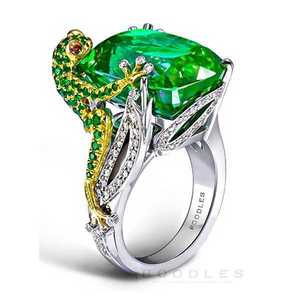 Anillo de Lagarto Camaleón Dorado con Incrustaciones de Circonio Verde, Joyería del Zodiaco Animal en Oro de Dos Tonos, Regalo Unisex - Product Image 1