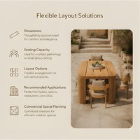 Ensemble table et chaises de jardin pour hôtel, mobilier d'extérieur en teck, ensemble de canapés de salle à manger pour cour de villégiature, ensemble de chaises individuelles pour patio
