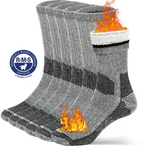 Chaussettes de randonnée d'hiver à col rond thermique en laine mérinos pour hommes