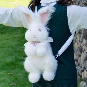 Mochila de Peluche de Conejo Angora Blanco Unisex DUPAN con Cierre de Cremallera Doble en los Hombros, Juguete de Peluche de Conejo - Product Image 3