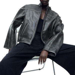 เสื้อแจ็คเก็ตหนังนิ่มสไตล์ลำลองแบบยูนิเซ็กส์ ทรงหลวม สวมใส่สบาย ดีไซน์ใหม่ล่าสุด พร้อมลุคแบบดิสเทรส - Product Image 3