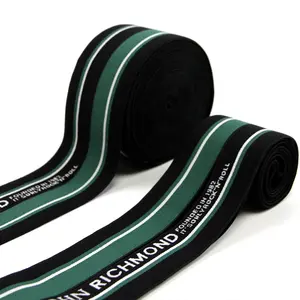 Hochwertiges benutzer definiertes LOGO Spandex Polyester elastisches Gurtband Langlebiges Streifen-Gummiband Mittel öffnendes Gummiband für Kleidung