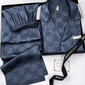 Conjunto de Pijama Transpirable de Seda de Hielo de Alta Gama Da Vinci Code para Hombres Jóvenes, Cárdigan de Seda Jacquard Ligero de Manga Larga - Product Image 1