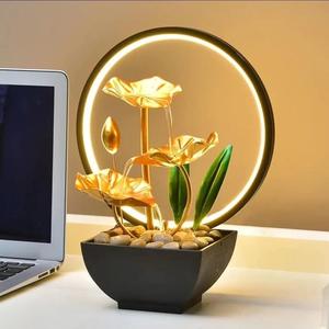 Fontaine d'eau Feng Shui de style chinois, en métal plaqué or, design lotus, pour salon, table basse, entrée, décoration - Product Image 3
