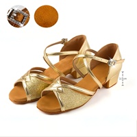 Chaussures de danse latine pour filles, en PU pailleté, à bout ouvert, avec bride croisée à la cheville et boucle en strass, chaussures souples d'intérieur – Grande Vente