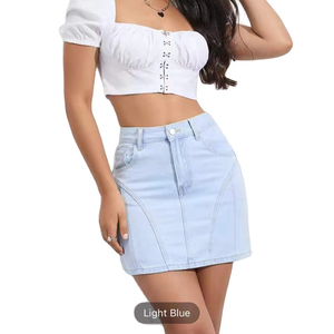 Minifalda vaquera retro, minifalda sexy ajustada a la cadera, línea de moda femenina, Falda vaquera con costuras - Product Image 1