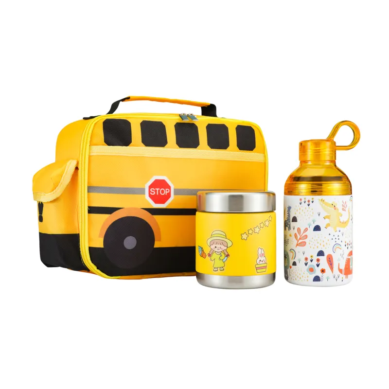 Hot selling Kids 350ml double wall vacuum stainless steel insulated lunch box food jar with water bottle and lunch bag