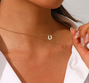 18K Gold Plated Micro Pave Zircon Horseshoe <b>U</b> Pendant Stainless Steel Dainty Clavicle Necklace For Women - Product Image 6