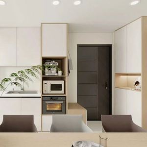 Armoire de cuisine moderne sur mesure à finition brillante, grande capacité, pour le rangement de la vaisselle, du vin, table d'appoint pour restaurant et villa - Product Image 3