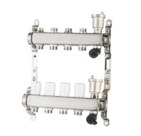 Ensemble de collecteurs modernes en acier inoxydable avec vanne de ventilation PEX pour système de chauffage au sol hydronique de cuisine, salon et appartement