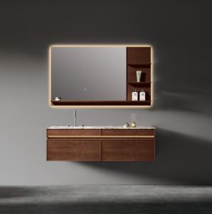 Luxury <strong>Chinese</strong> <strong>Style</strong> Wall-Mounted <strong>Bathroom</strong> Vanity Smart Mirror Waterproof Ceramic Countertop Solid Wood Vanities Lacquer Ceramic - Product Image 3