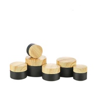 Botol Krim Kaca Hitam Doff Kosong dengan Jaminan Perdagangan, Botol Lotion, Kemasan Set Kosmetik, Tutup Bermotif Bambu, Sablon