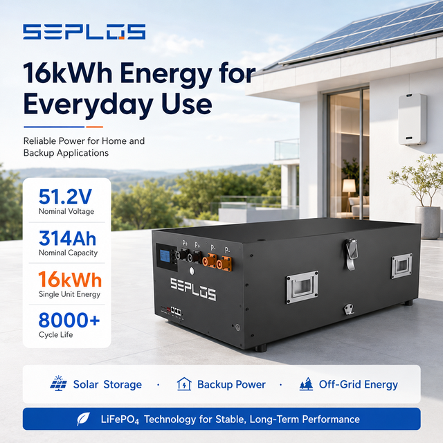 Seplos 51.2V 314Ah 15KWh LiFePO4 Lithium Battery Pack 48V Solar Storage Battery for Home Backup Energy